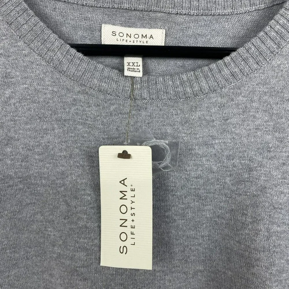 NEW Sonoma Mens Sweater Size XXL 2X Gray Pullover Crewneck Striped Long Sleeve